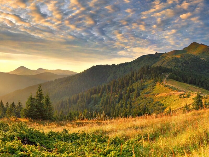 Mountain Landscape at Sunset — Green