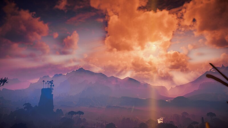 Mountain Landscape at Sunset — Orange, Dramatic, Digital Art, Mountains