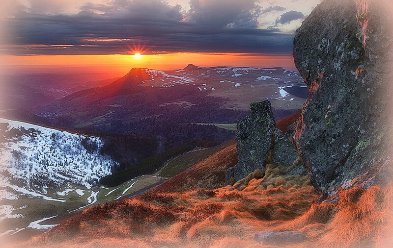 Mountain Landscape at Sunset — Orange, Dramatic, Photograph, Sun