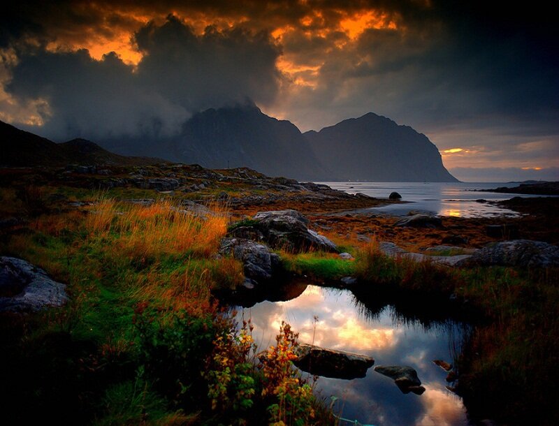 Mountain Landscape at Sunset — Orange, Dramatic