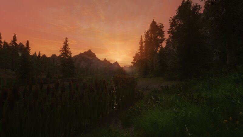 Mountain Landscape at Sunset — Orange, Serene, 3d Render, Trees, Mountains