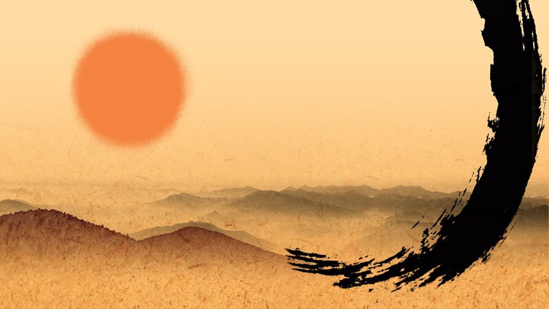 Mountain Landscape at Sunset — Orange, Serene, Illustration