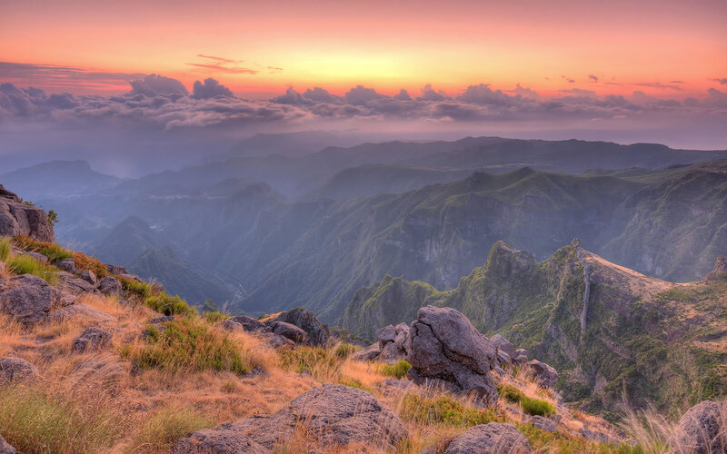 Mountain Landscape at Sunset — Orange, Serene, Photograph