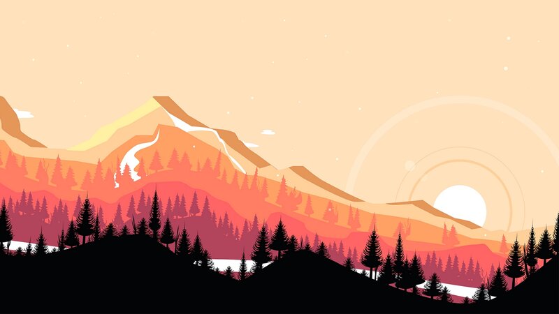 Mountain Landscape at Sunset — Orange, Serene, Vector Art