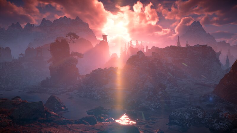 Mountain Landscape at Sunset — Pink, Dramatic, 3d Render
