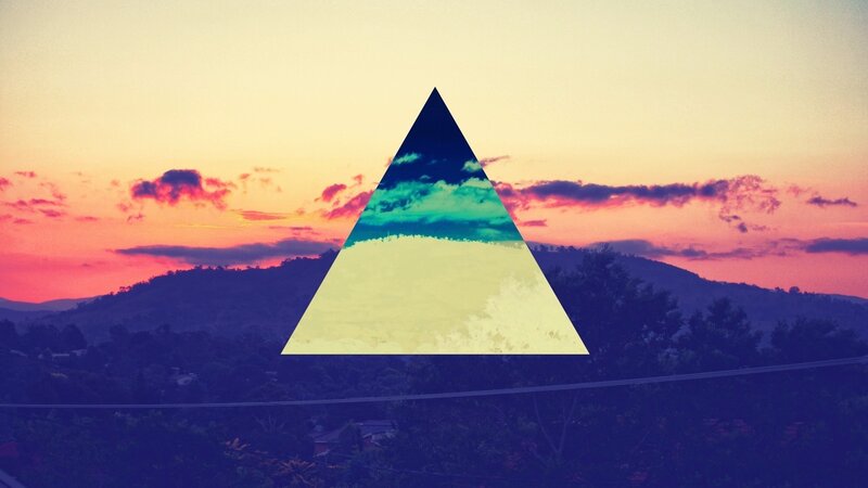 Mountain Landscape at Sunset — Pink, Serene, Photograph, Triangle