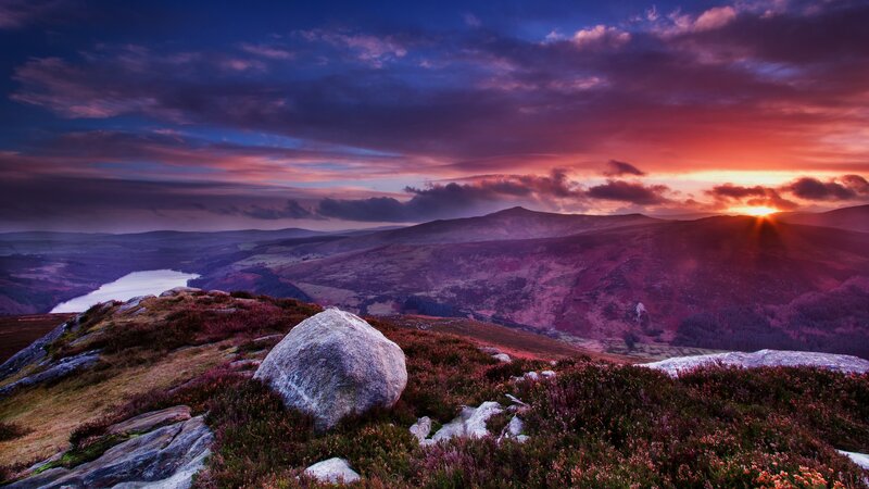 Mountain Landscape at Sunset — Purple, Dramatic, Photograph