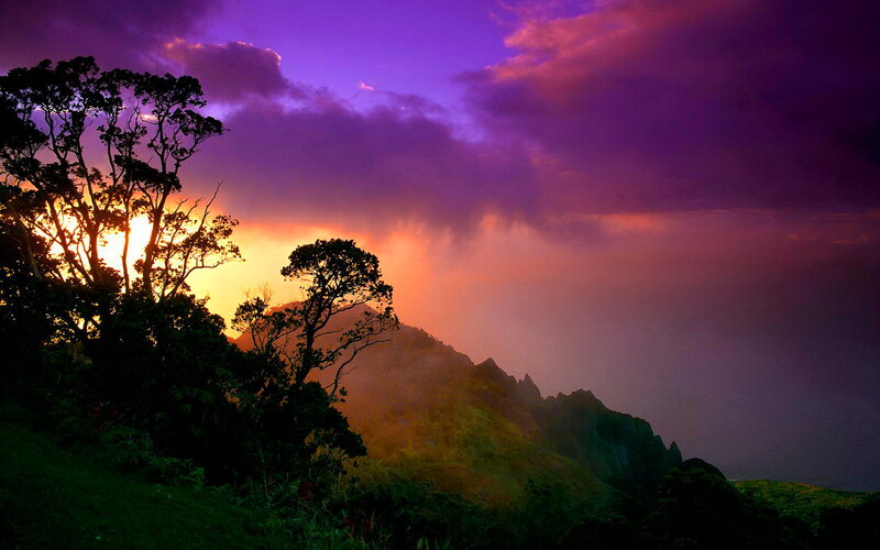 Mountain Landscape at Sunset — Purple, Dramatic
