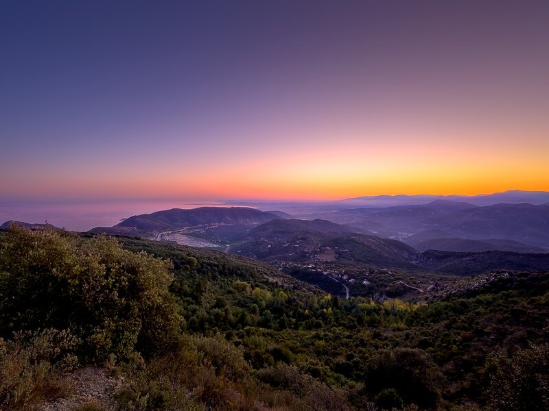 Mountain Landscape at Sunset — Purple, Serene, Photograph