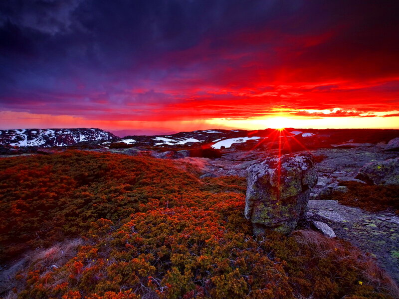 Mountain Landscape at Sunset — Red, Dramatic