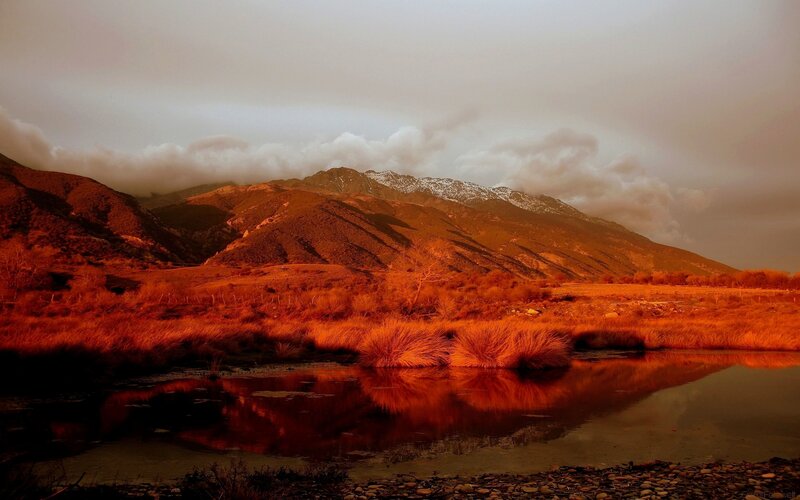 Mountain Landscape at Sunset — Red