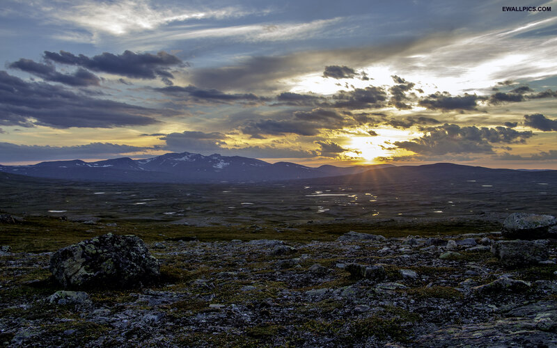 Mountain Landscape at Sunset — Yellow, Dramatic, Photograph, Mountains