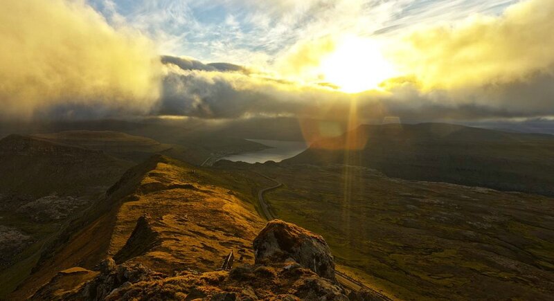Mountain Landscape at Sunset — Yellow, Dramatic, Photograph, Sun, Clouds