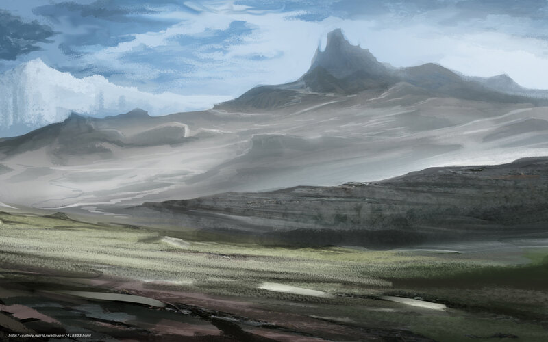 Mountain Landscape — Blue, Dramatic, Digital Art, Mountains
