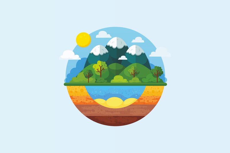 Mountain Landscape — Blue, Serene, Afternoon, Vector Art