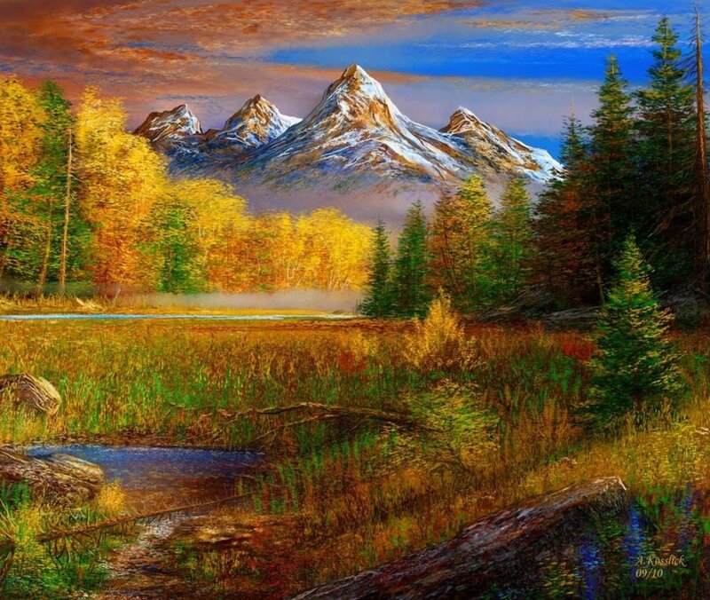 Mountain Landscape — Blue, Serene, Autumn
