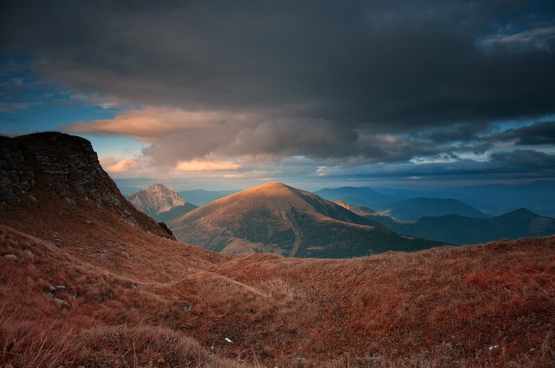 Mountain Landscape — Brown, Dramatic, Sunset, Photograph, Mountains