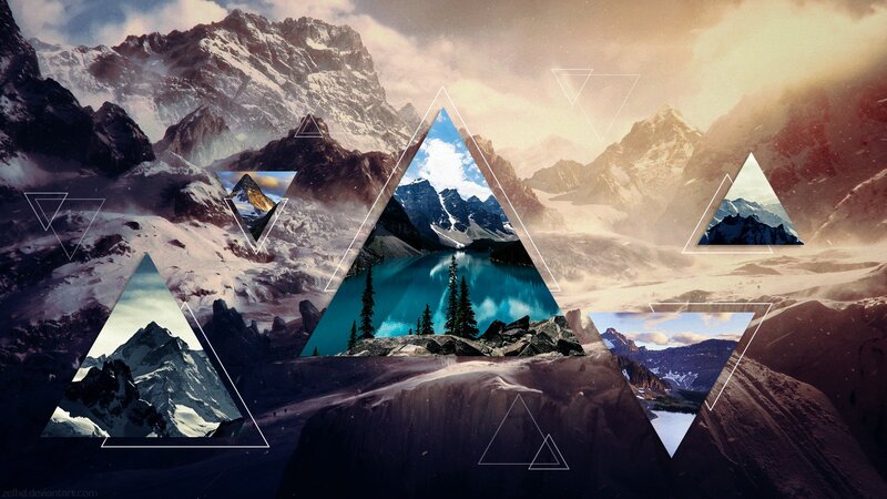 Mountain Landscape Collage — Blue, Dramatic, Sunset