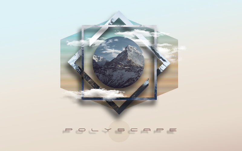 Mountain Landscape Collage — Blue, Serene, Digital Art