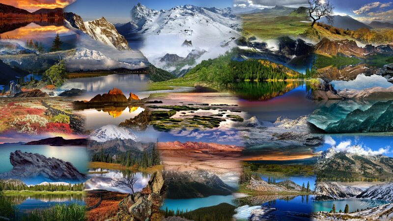 Mountain Landscape Collage — Blue, Serene