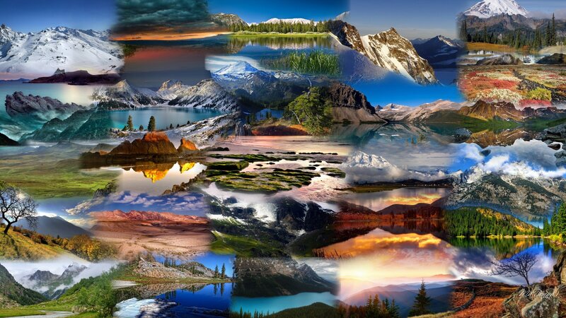 Mountain Landscape Collage — Blue