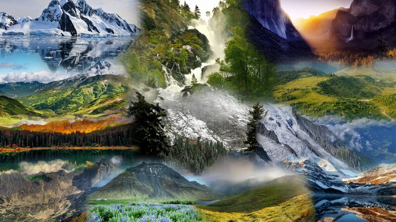 Mountain Landscape Collage — Green
