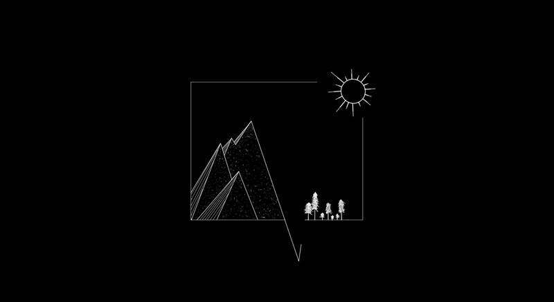 Mountain Landscape Drawing — Black