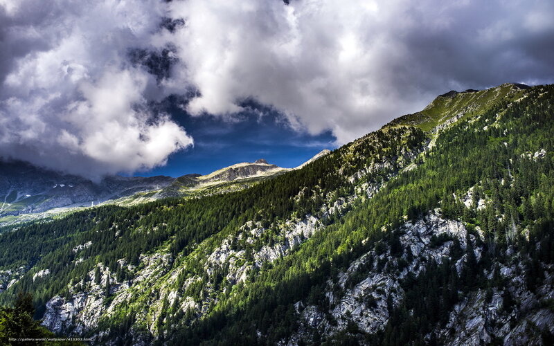 Mountain Landscape — Green, Dramatic, Afternoon, Photograph, Clouds