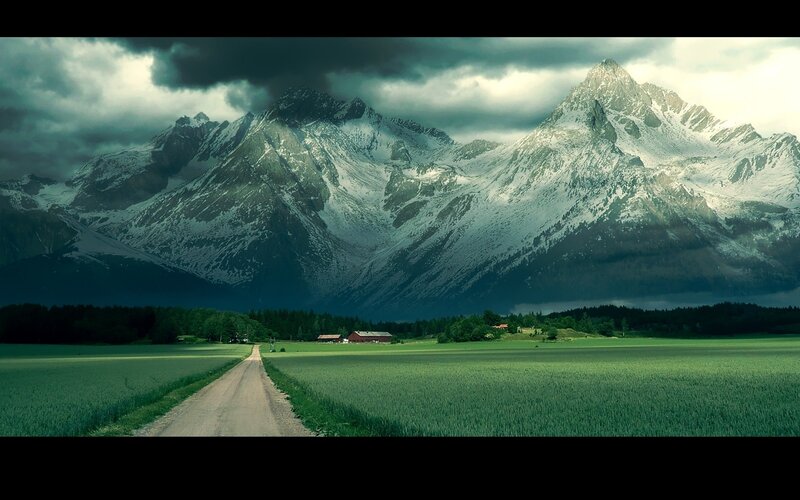 Mountain Landscape — Green, Dramatic, Afternoon, Photograph, Road