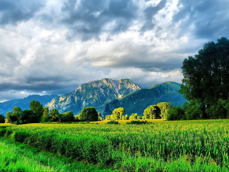 Mountain Landscape — Green, Dramatic, Afternoon
