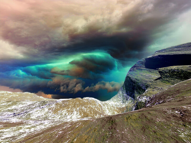 Mountain Landscape — Green, Dramatic, Digital Art