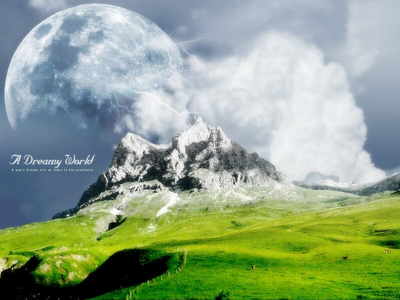 Mountain Landscape — Green, Dramatic, Night, Digital Art