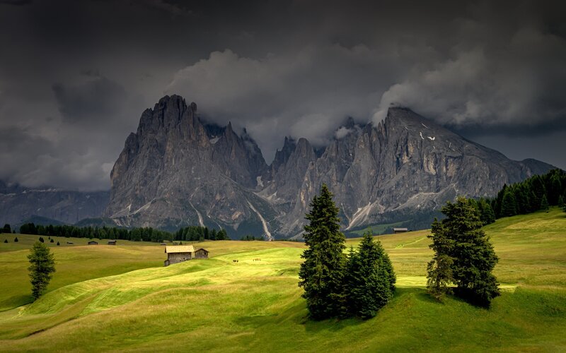 Mountain Landscape — Green, Dramatic, Photograph, Grass Field