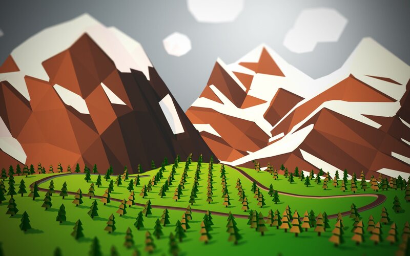 Mountain Landscape — Green, Serene, Digital Art