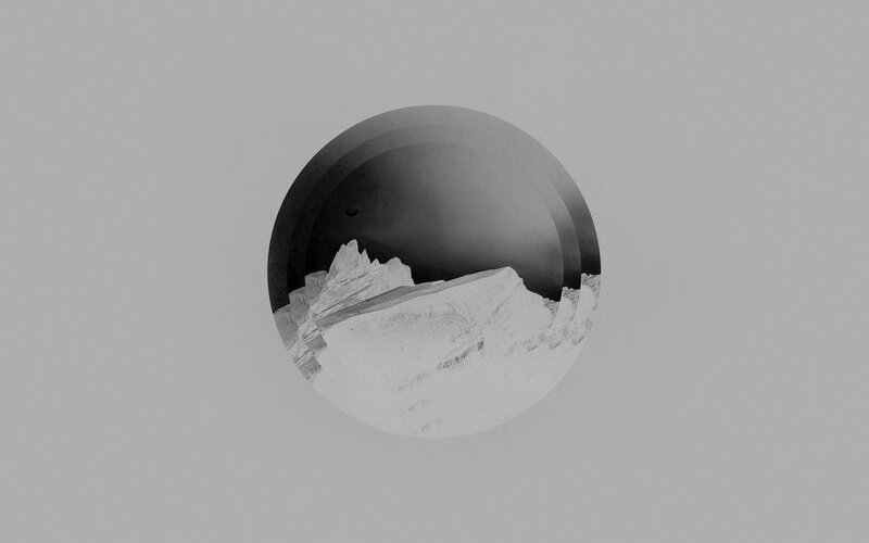Mountain Landscape in Circle — Black