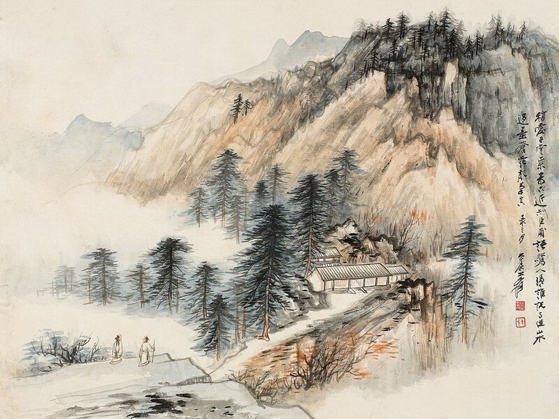 Mountain Landscape Painting — Brown, Serene, Winter