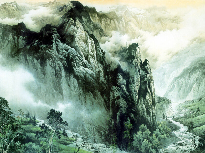 Mountain Landscape Painting — Green, Dramatic