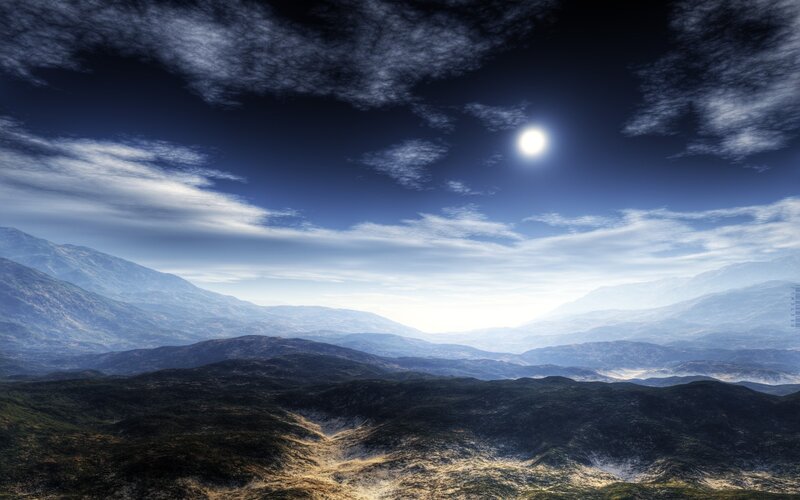 Mountain landscape under bright sun