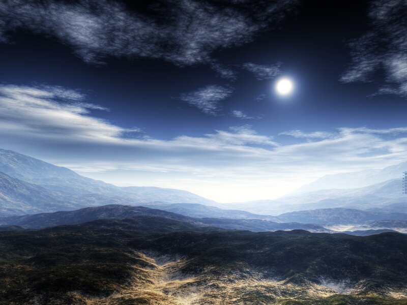 Mountain landscape under bright sun