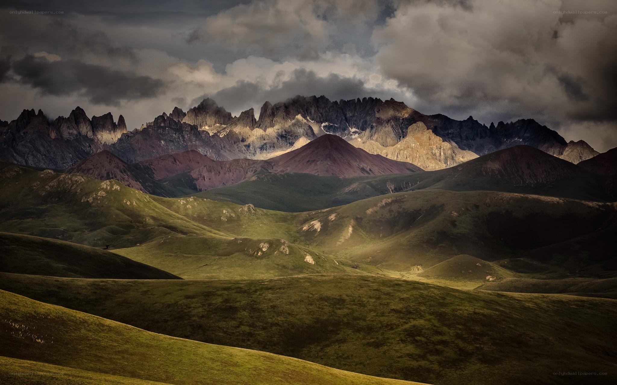 Mountain landscape under stormy sky