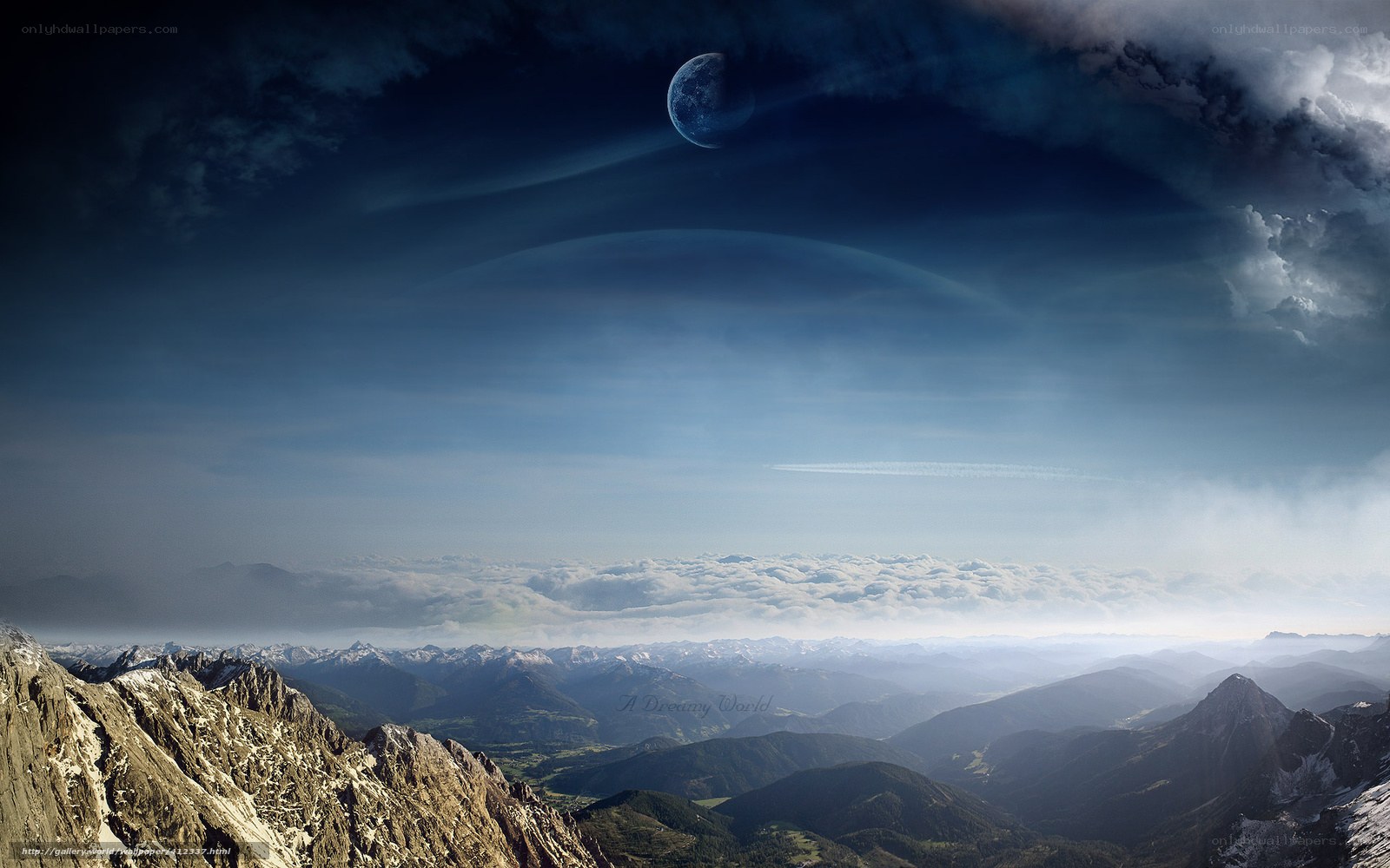 Mountain landscape with alien moon