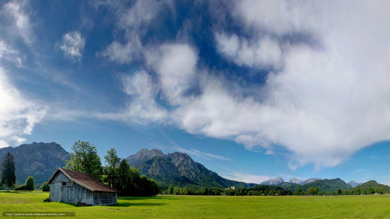 Mountain landscape with barn