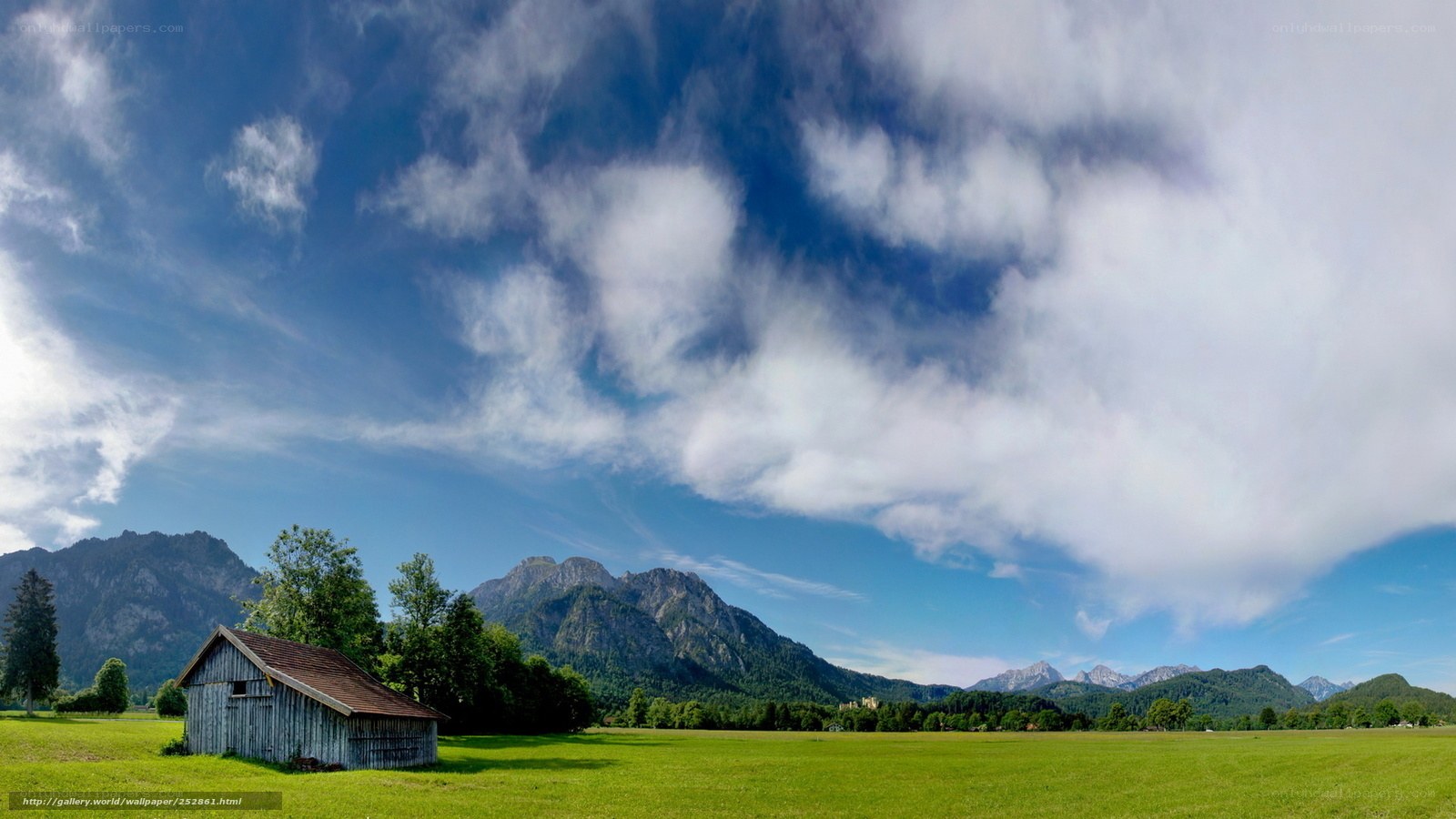 Mountain landscape with barn