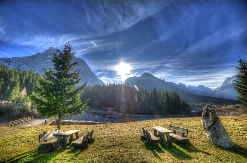 Mountain Landscape with Benches