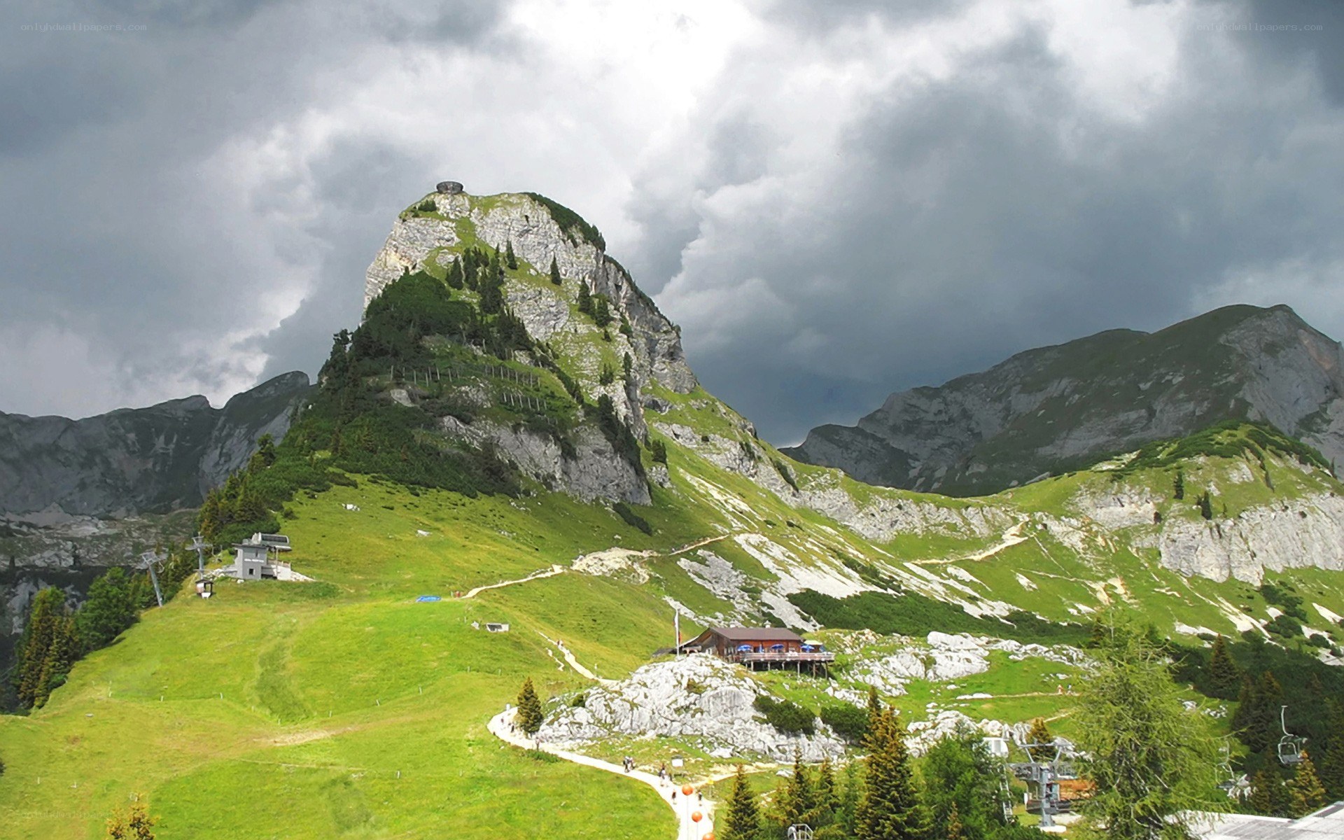 Mountain landscape with cable car