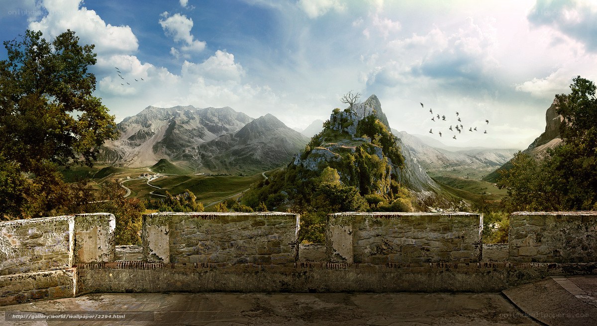 Mountain landscape with castle ruins