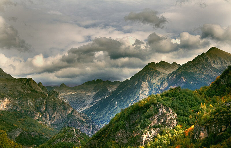 Mountain landscape with clouds