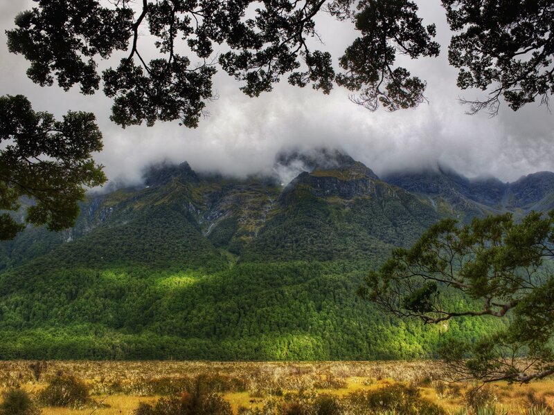 Mountain landscape with clouds