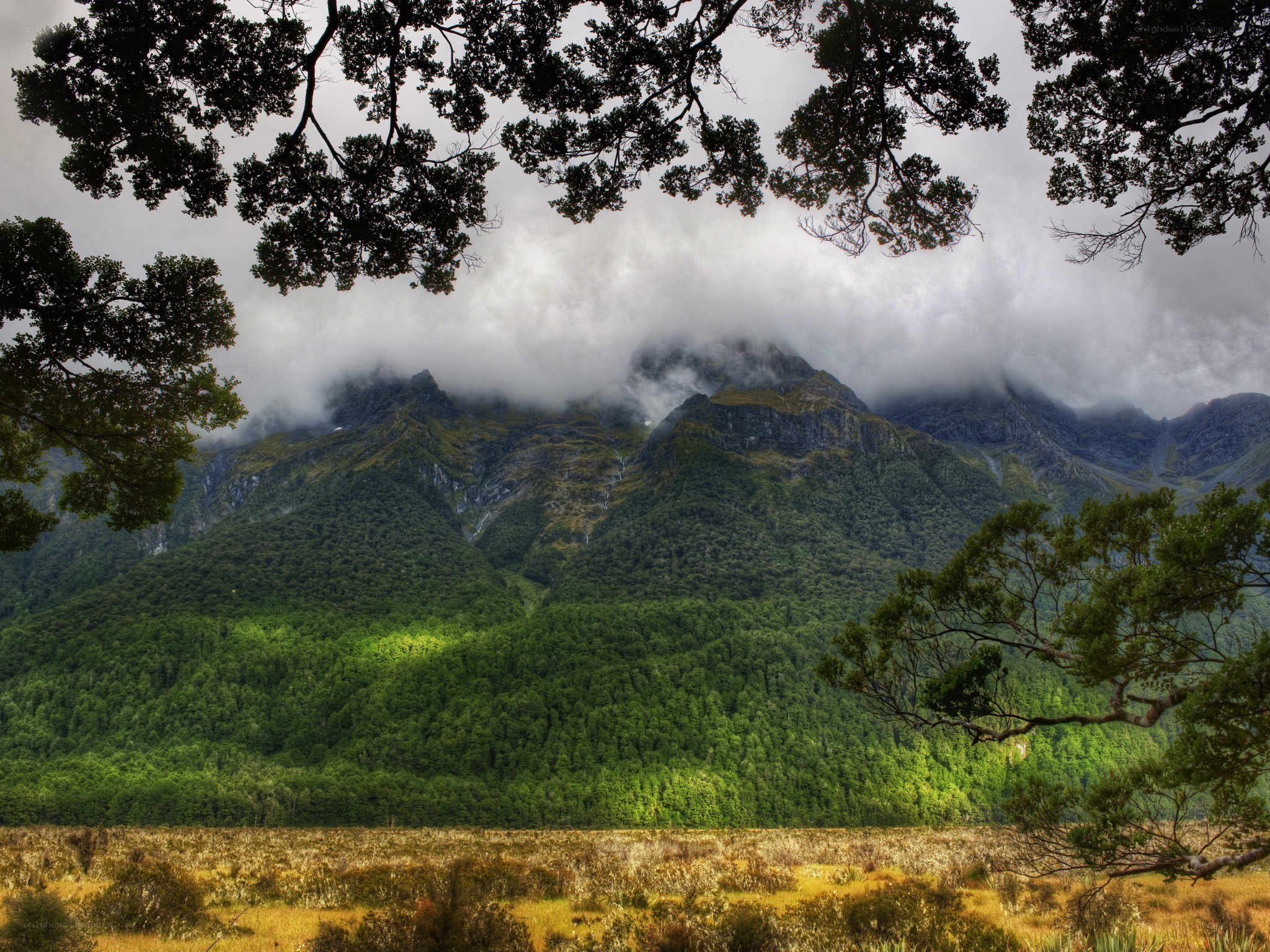 Mountain landscape with clouds