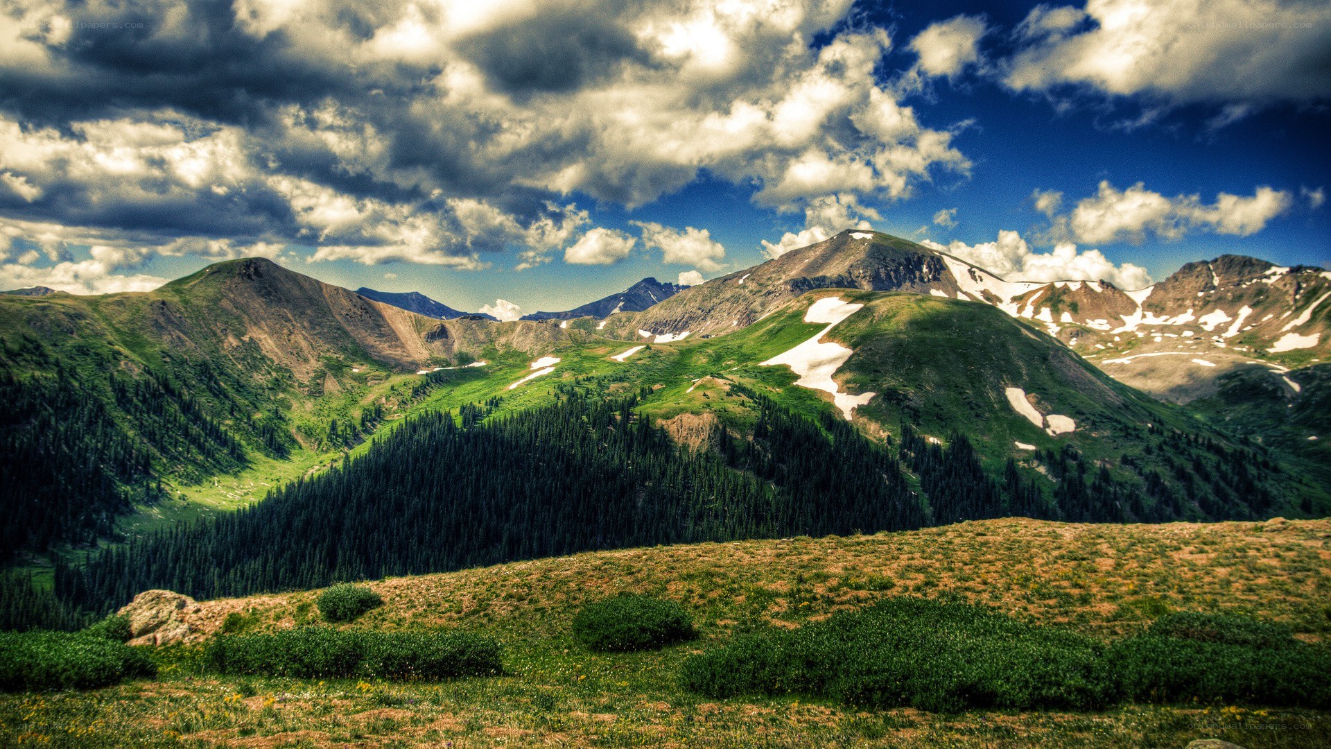 Mountain landscape with clouds
